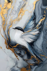 a bird on a marble background. fluid art. abstraction.
