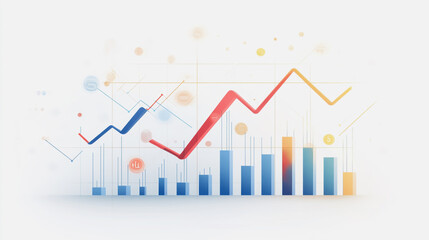 Abstract white background with Colorful charts and graphs with statistics to innovative analyze business potential and forecast future development of companies growth.