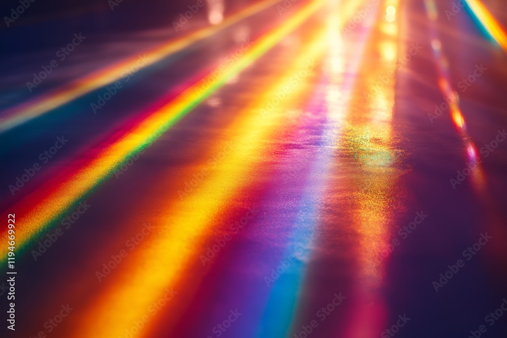 Aufkleber an enthralling scene of rainbow-colored reflections spreading across a smooth surface, producing a v