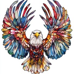 Fototapeta premium Majestic Eagle in Stained Glass Watercolor Style Art