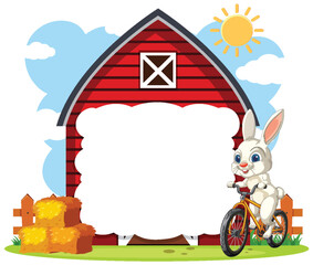 Bunny Riding Bike Near Red Barn
