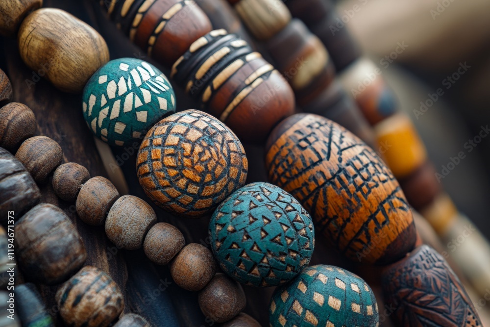 Poster An array of intricately carved wooden beads is showcased, demonstrating the exceptional skill and craftsmanship required to create these detailed and unique designs.