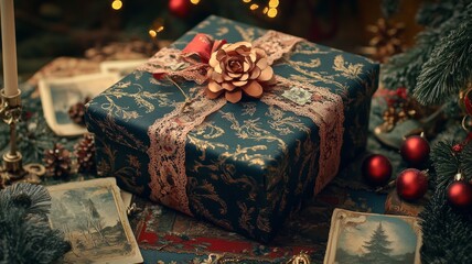 Elegant Teal Christmas Gift with Vintage Accents