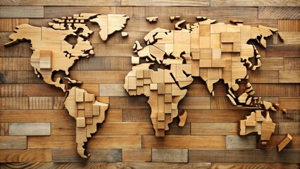 Wooden World Map Wall Art Global Interconnection Theme