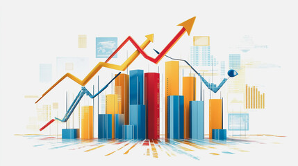 Abstract white background with Colorful charts and graphs with statistics to innovative analyze business potential and forecast future development of companies growth.
