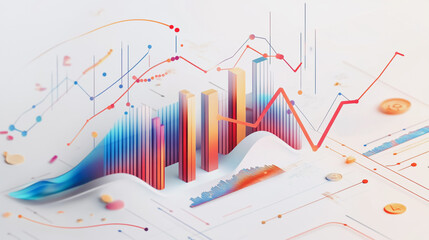 Abstract white background with Colorful charts and graphs with statistics to innovative analyze business potential and forecast future development of companies growth.