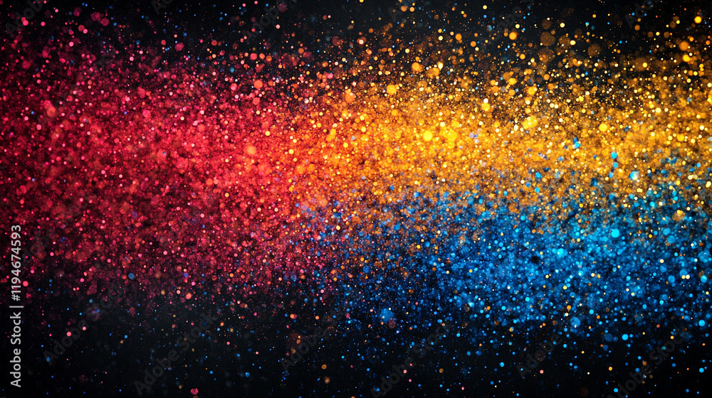 Poster Colorful abstract explosion of particles creating a vibrant gradient in dark background