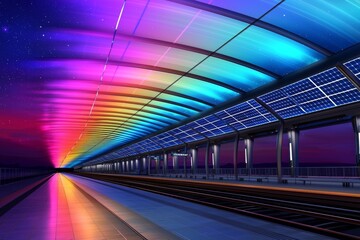 Fototapeta premium City Center Nighttime Art Installation A Futuristic Transport Station Powered by Renewable Energy