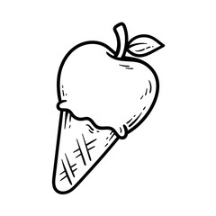 apple ice cream cartoon isolated drawing line style sketch classic vintage design illustration