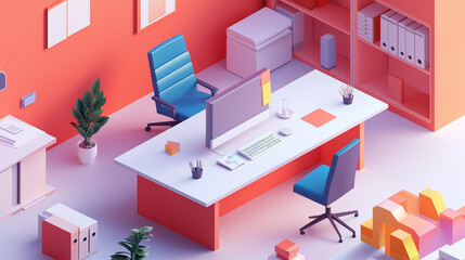 isometric office scene