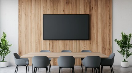 Modern Conference Room with Wooden Wall and Minimalist Furniture in Contemporary Interior Design,3D rendering