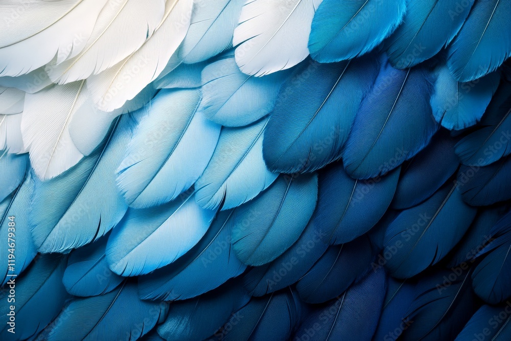 Poster Intricate artwork featuring a gradual transition from deep blue to light-toned feathers creating a calming, visually appealing pattern in its artistic arrangement.