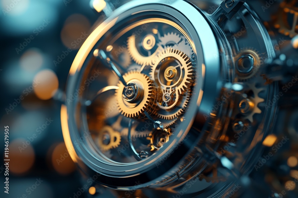 Aufkleber An elegant clock face displays a visible assembly of golden gears, showcasing both time and the intricate complexity of mechanical design and artistry.