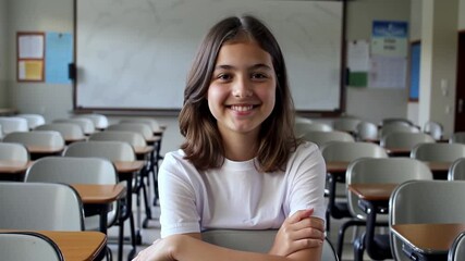 Smiling student girl sitting in classroom