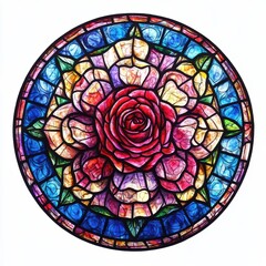Stained Glass Rose Window in Watercolor Style Clipart Design