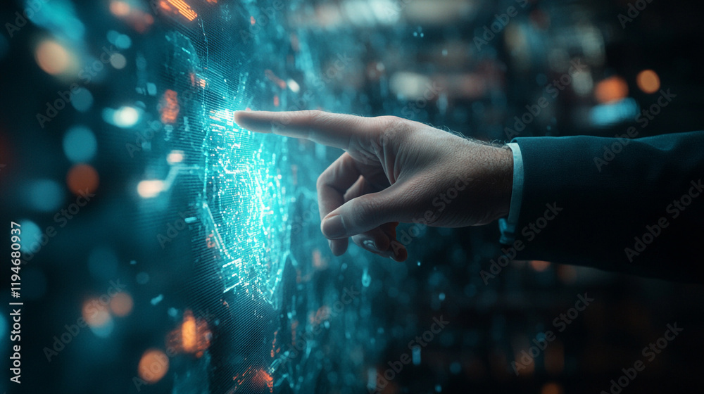 Poster interactive technology display engaging user interaction in a modern setting