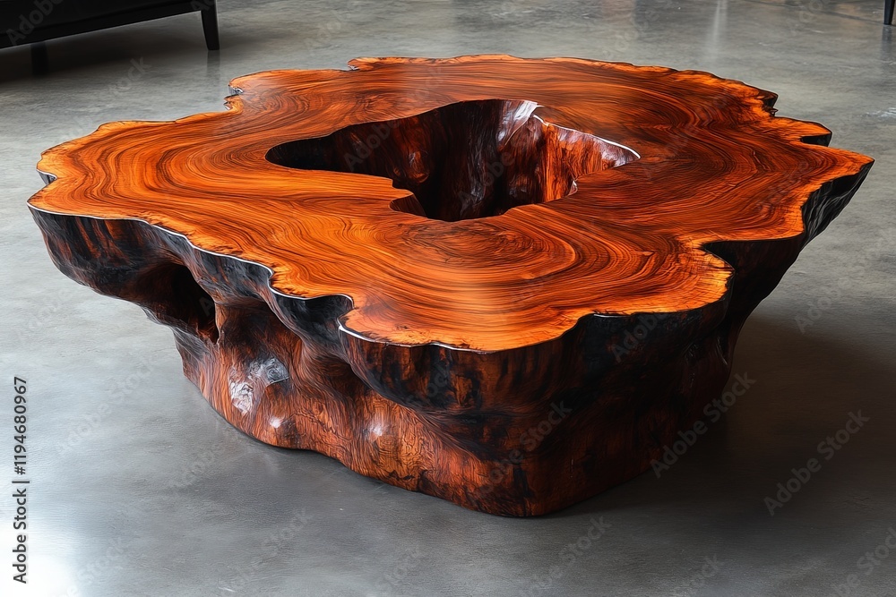 Poster a stunning natural wood coffee table showcasing intricate grain and unique patterns, adding a touch 
