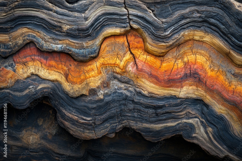 Poster Natural colorful rock strata display vibrant layers capturing Earth’s dynamic geological processes, symbolizing timeless beauty through vivid, textured patterns.