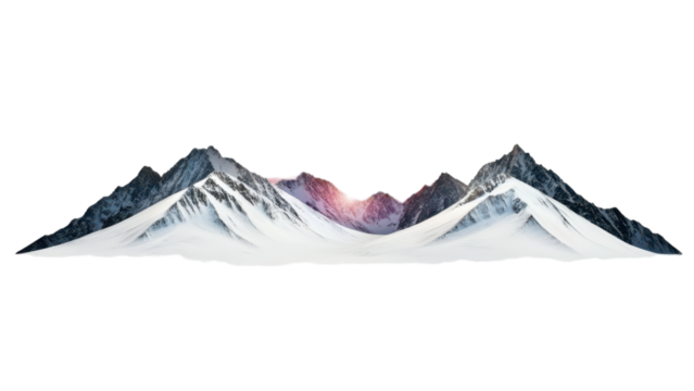 Sunset Over Mountains concept. Snow-capped mountains on transparent background.