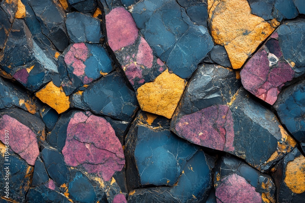Poster An intriguing mix of multicolored rocks arranged together, forming a remarkable abstract pattern that showcases the diverse artistry found in nature’s canvas.