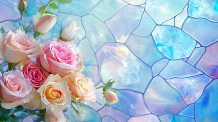 Colorful flowers in stained glass background wallpaper