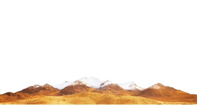 Sunset Over Mountains concept. Snow-capped mountains on transparent background.