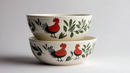 Three bowls are arranged in a stacked arrangement, one above the other at an inclined angle of 45 degrees,