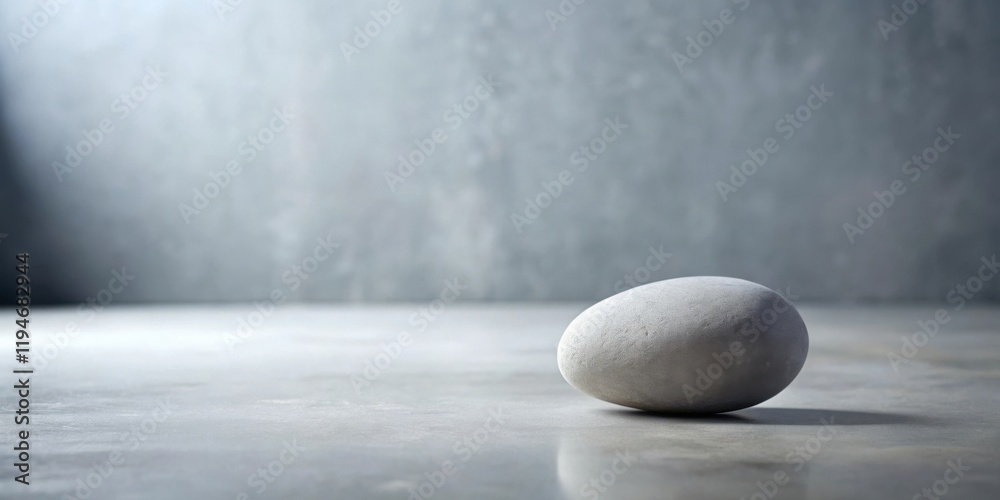 Poster serene grey stone resting on a smooth surface against a muted background