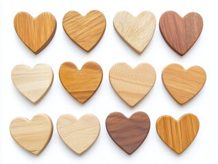 Obraz premium Collection set of natural brown wooden hearts isolated on white background