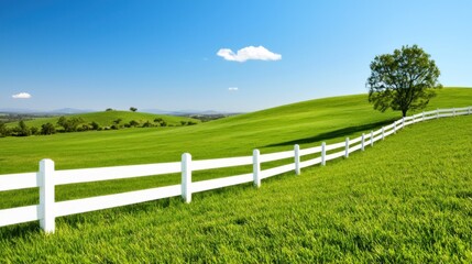 Serene Green Field with White Fence