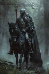 A Gallant Knight in Shining Armor Ready for a Noble Quest at the Edge of a Mystical Forest
