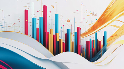 Obraz premium Abstract white background with Colorful charts and graphs with statistics to innovative analyze business potential and forecast future development of companies growth.