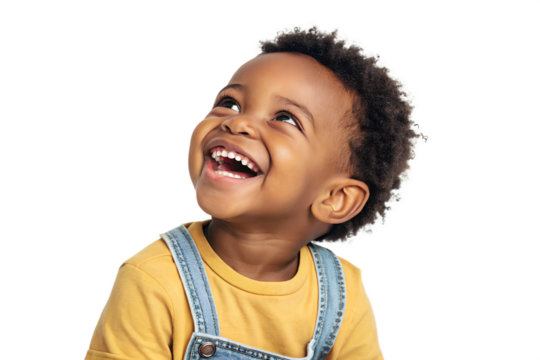 Happy little child smiling and laughing, isolated on transparent background