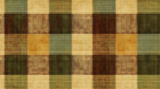 99. A soft, plaid flannel pattern in muted tones of green, brown, and yellow