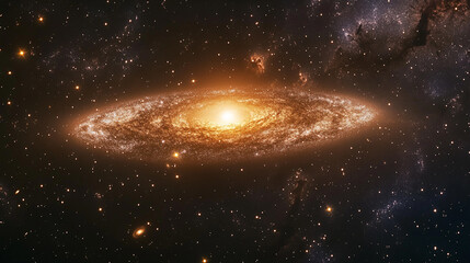 Golden Spiral Galaxy Illuminated in the Depths of Space