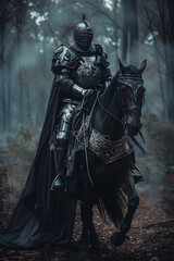 Fototapeta premium A Gallant Knight in Shining Armor Ready for a Noble Quest at the Edge of a Mystical Forest