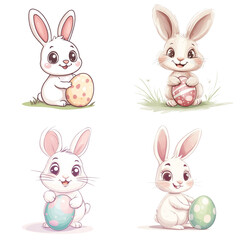 Obraz premium Cute cartoon rabbit holding Easter eggs on white background
