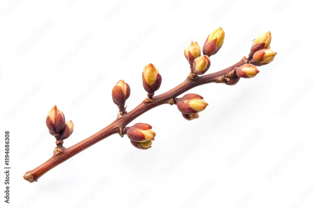 Aufkleber a branch of a tree with budding flowers on a white background, ideal for use in spring-themed design