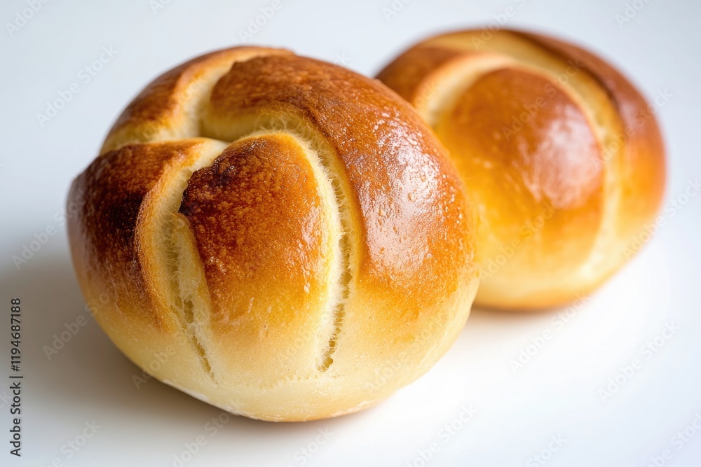 Aufkleber a pair of bread rolls sit on a flat surface, ready for use or display