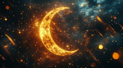 Fototapeta premium Golden Crescent Moon In A Starry Night Sky