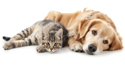 Dog, kitten, resting, studio, white background, pet adoption