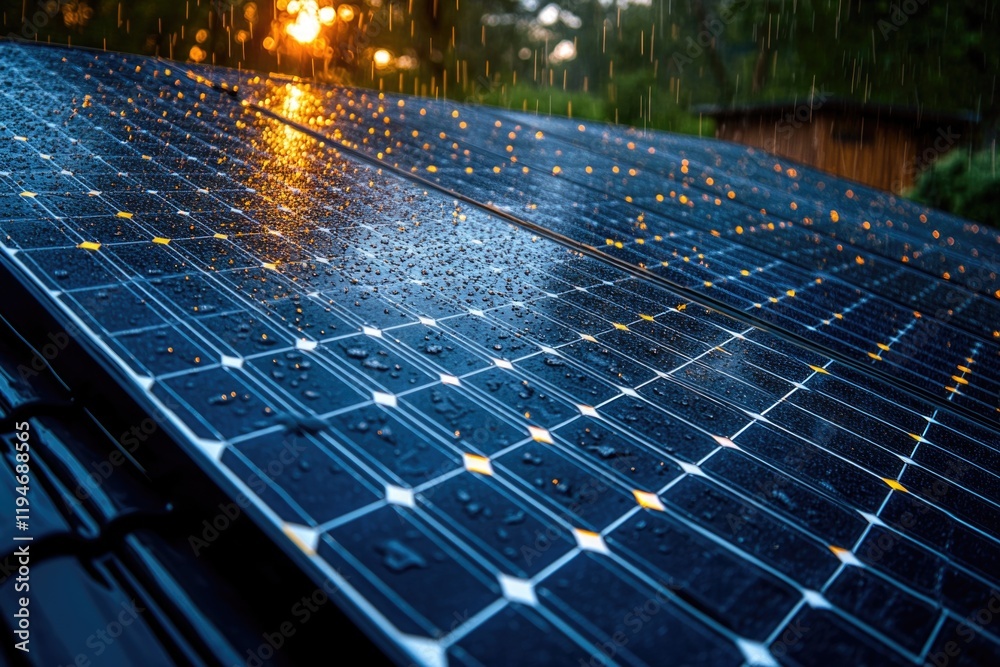 Poster a detailed view of a solar panel installed on a rooftop