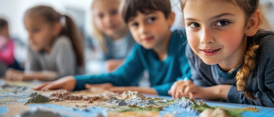 Kids constructing an interactive map showing geological features using engineering and coding, Geological Engineering for Kids, Creative STEM Projects