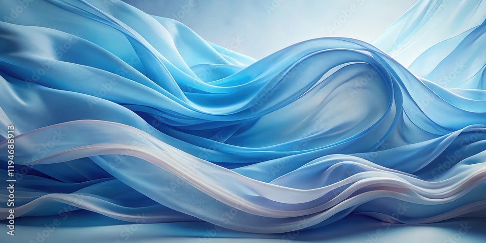 Aufkleber Abstract Draped Light Blue Fabric Waves with Soft Curves and Subtle Light Reflections