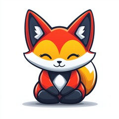 Adorable Red Fox Sitting Calmly in Cartoon Style