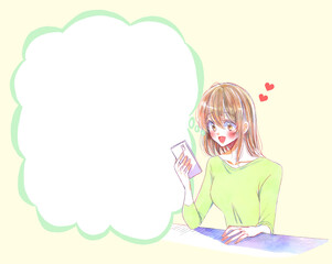 嬉しそうにスマホを見る女性　恋愛　吹き出し