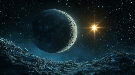 Obraz premium Celestial Body and Starry Night Sky Landscape