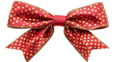 Red Bow with Gold Polka Dots: A Festive Decorative Ribbon, Ideal for Gift Wrapping and Crafting Projects