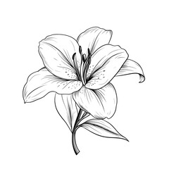 Elegant black ink drawing of a lily flower illustration