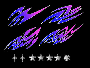 Abstract purple and blue tribal livery design for racing car or motorbike with stars element, tribal decal element set © Neocozmo Graphic